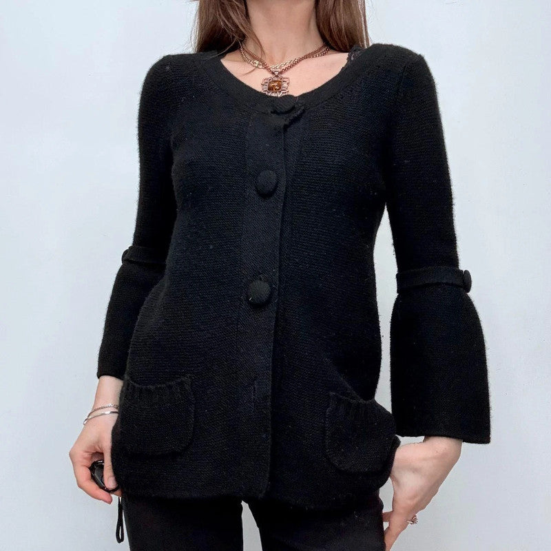 black knitted flared button cardigan