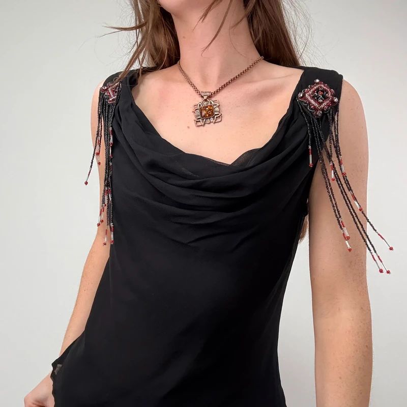 Vintage Black Drape Beaded Cami