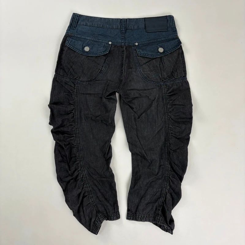 gathered cinched denim cropped pants