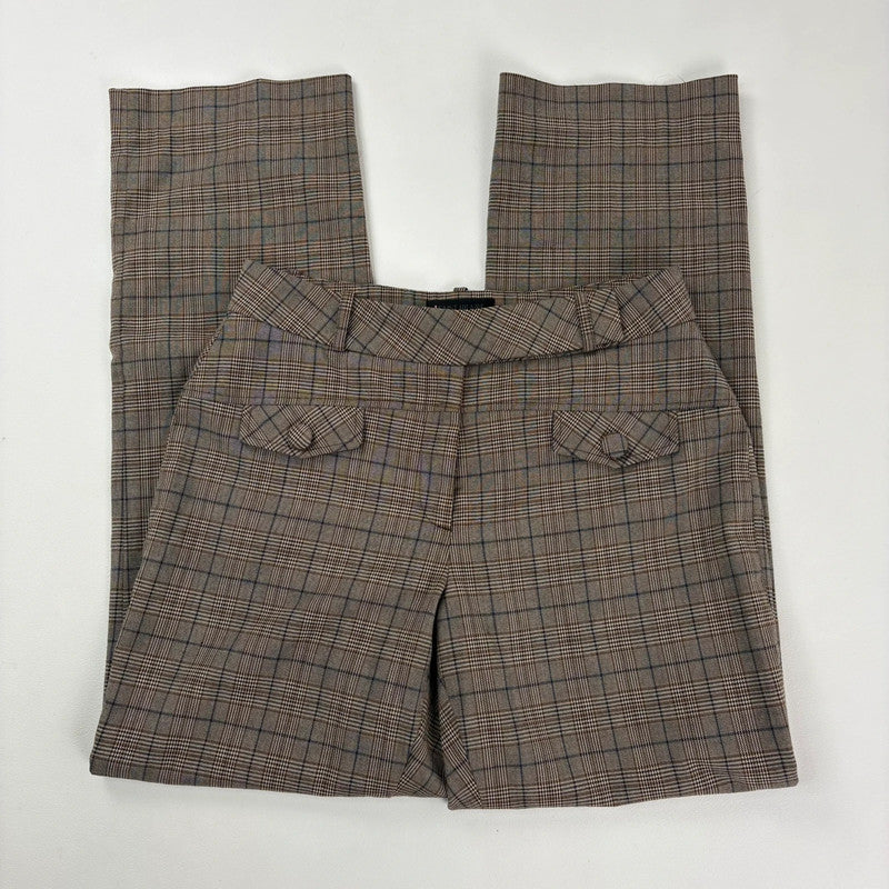 brown tartan checked wide leg suit pants