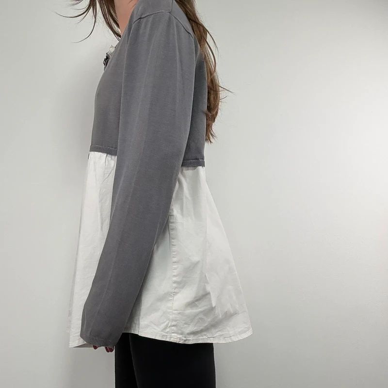 flared white shirt layered long sleeve top
