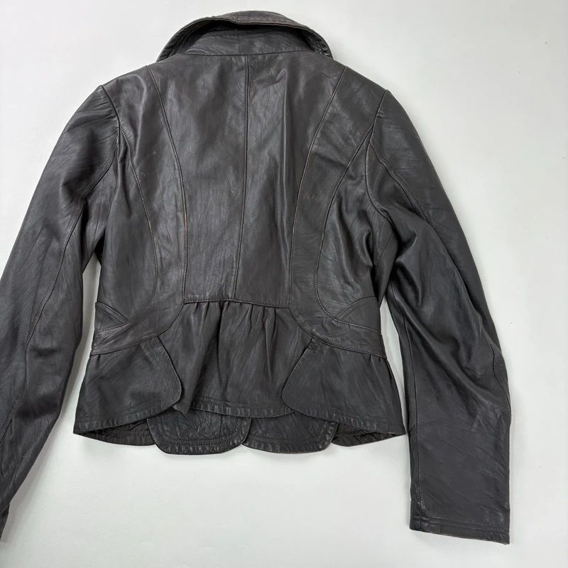 cropped dark brown leather jacket
