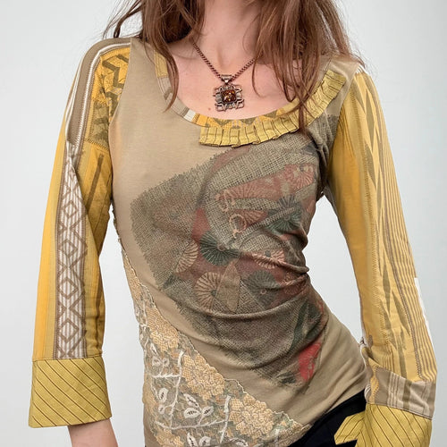 *Save the Queen* khaki lace patterned top