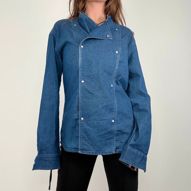asymmetric denim chef shirt