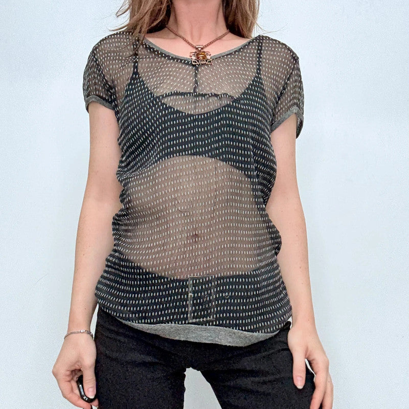 black sheer crinkle slouchy shirt