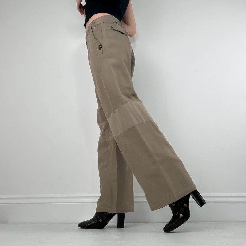 low rise khaki wide leg utility pants