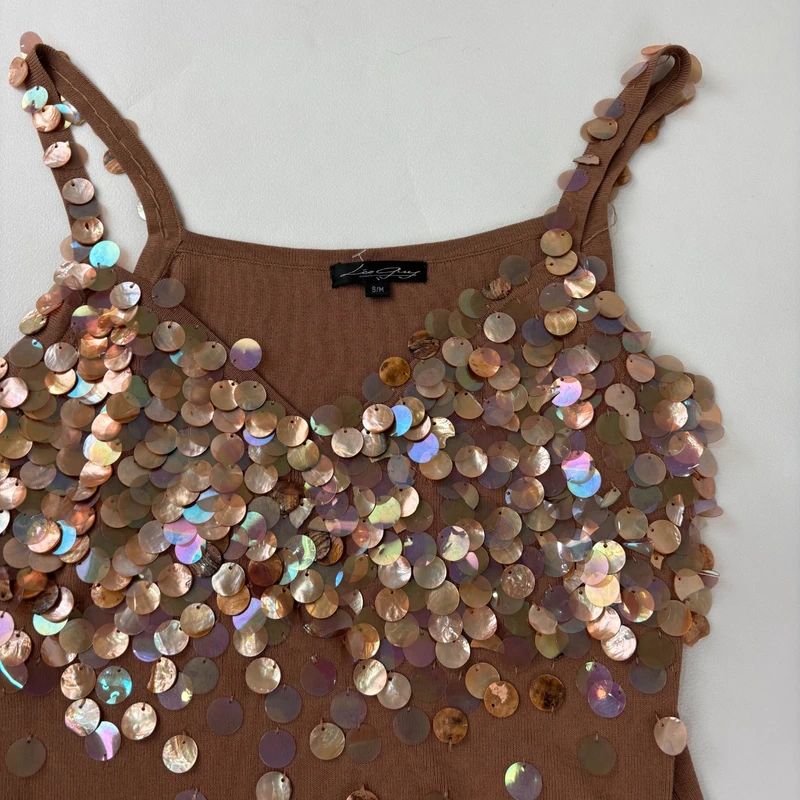 tan mother of pearl disc beadee vest
