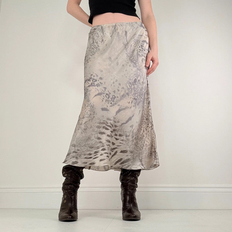 cream silk distressed bias cut maxi skirt