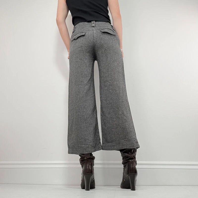 flared tweed cropped wide leg pants
