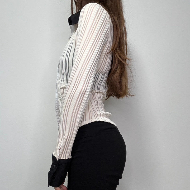 fitted ribbed sheer pinstripe shirt