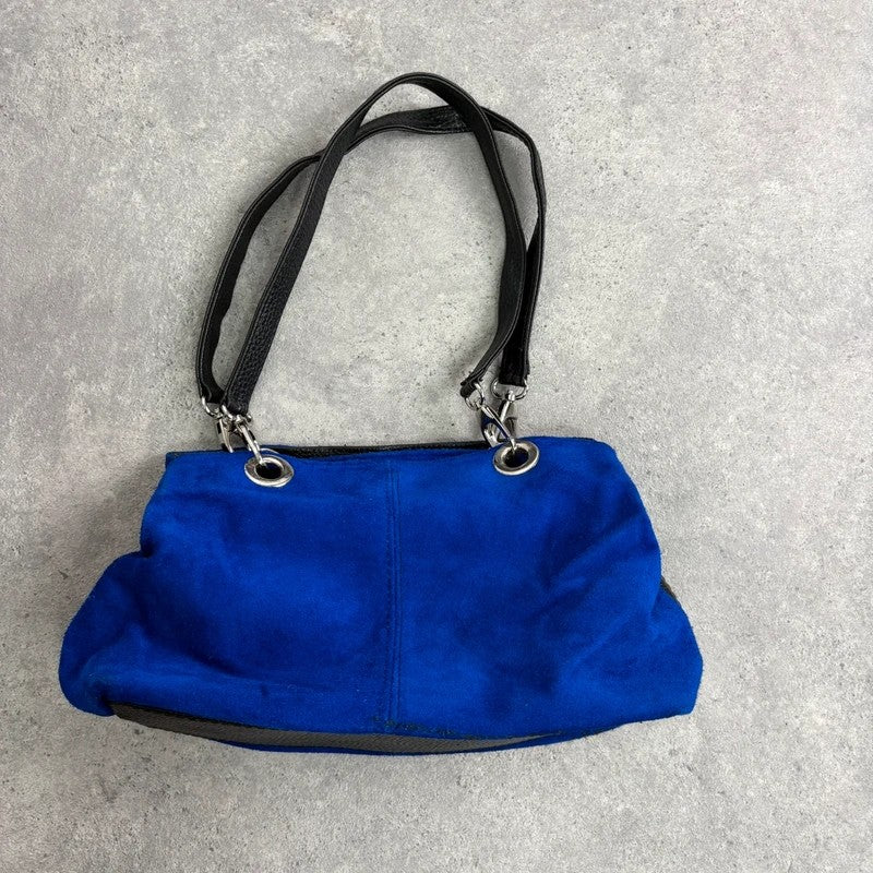 Suede electric blue leather mini eyelet handbag
