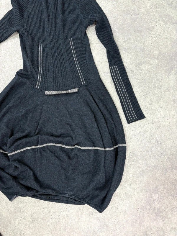 Marithé + François Girbaud navy wool knitted puff dress