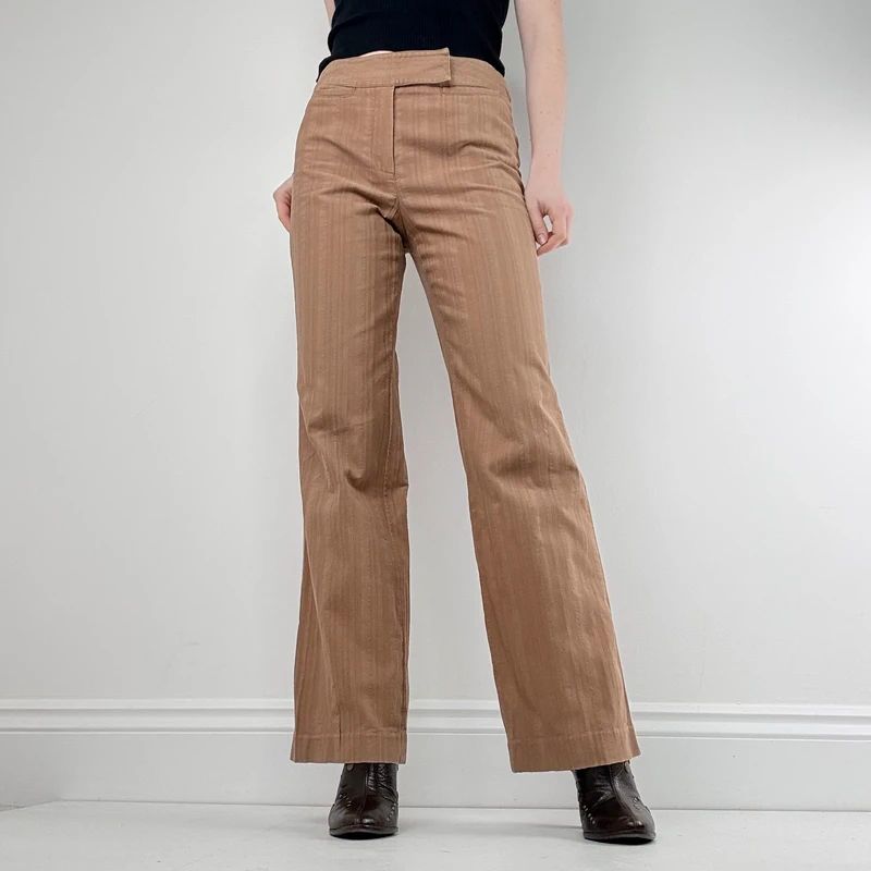 brown pinstripe wide leg flared