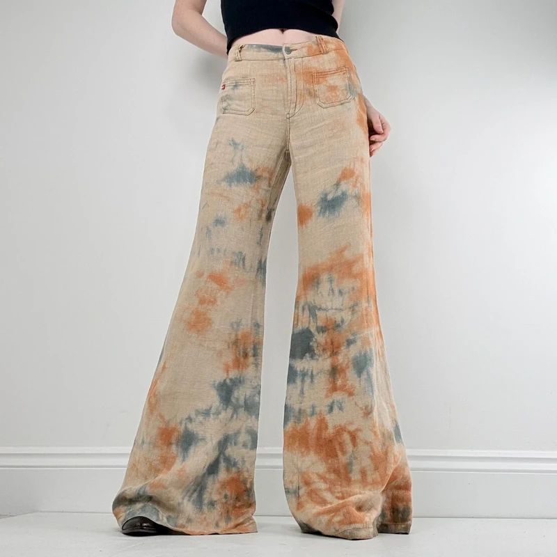 wide leg distressed dyed Linen trousers