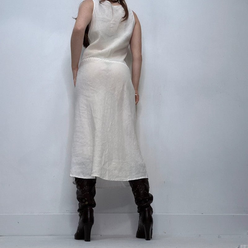 white linen drop waist dress