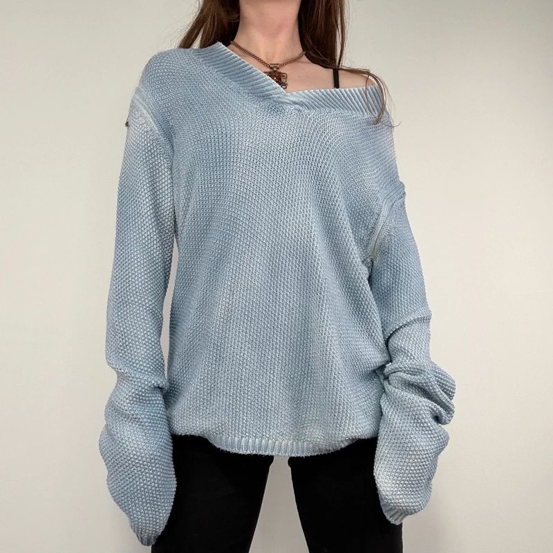 distressed chunky knit slouchy jumper