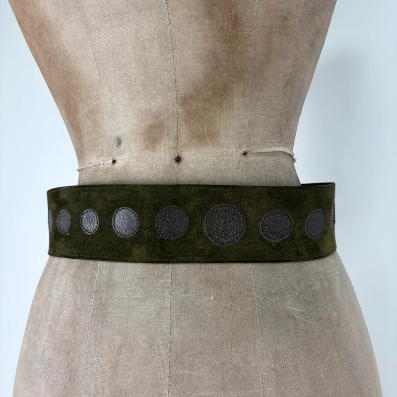 Khaki suede thick leather belt