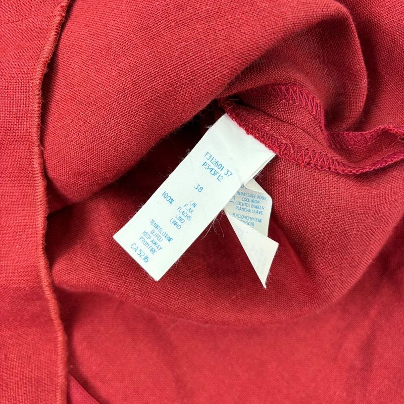 red linen flared fitted slit blouse top