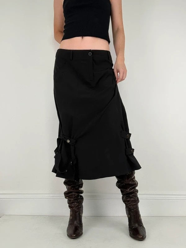 Black grunge a-line midi skirt