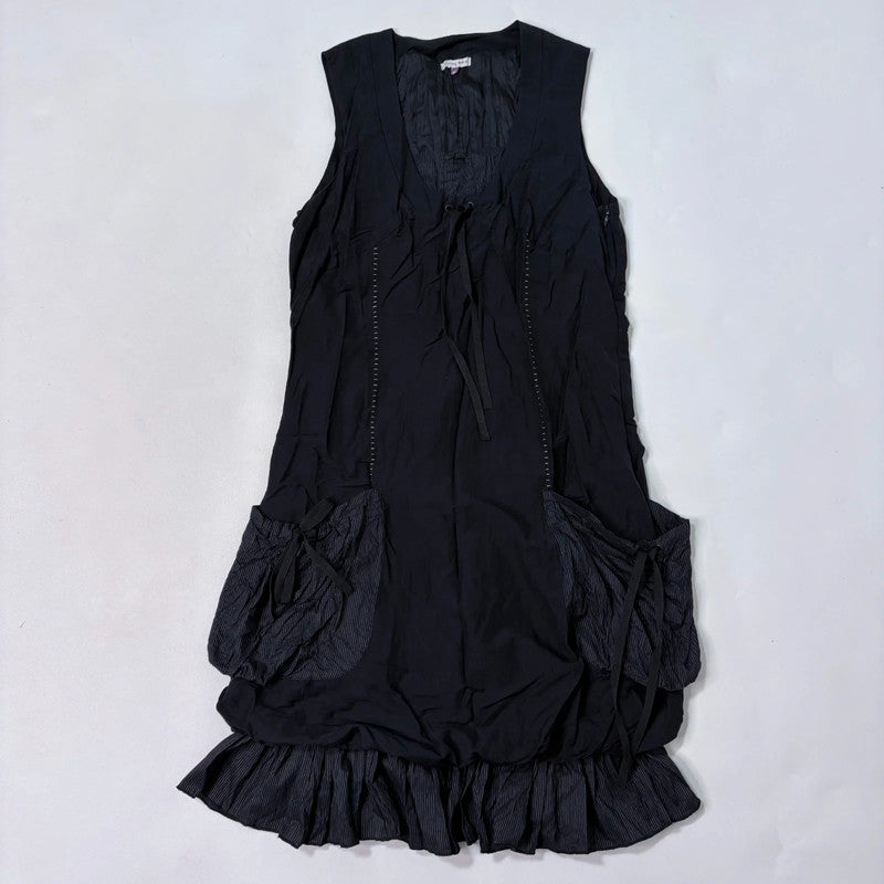black puff gathered balloon dress