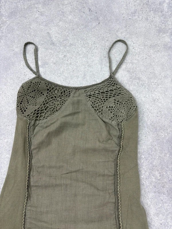 Khaki cotton ruffle lace mini dress