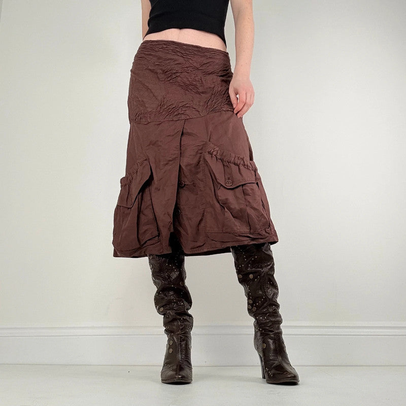 brown crinkle pleated puff skirt