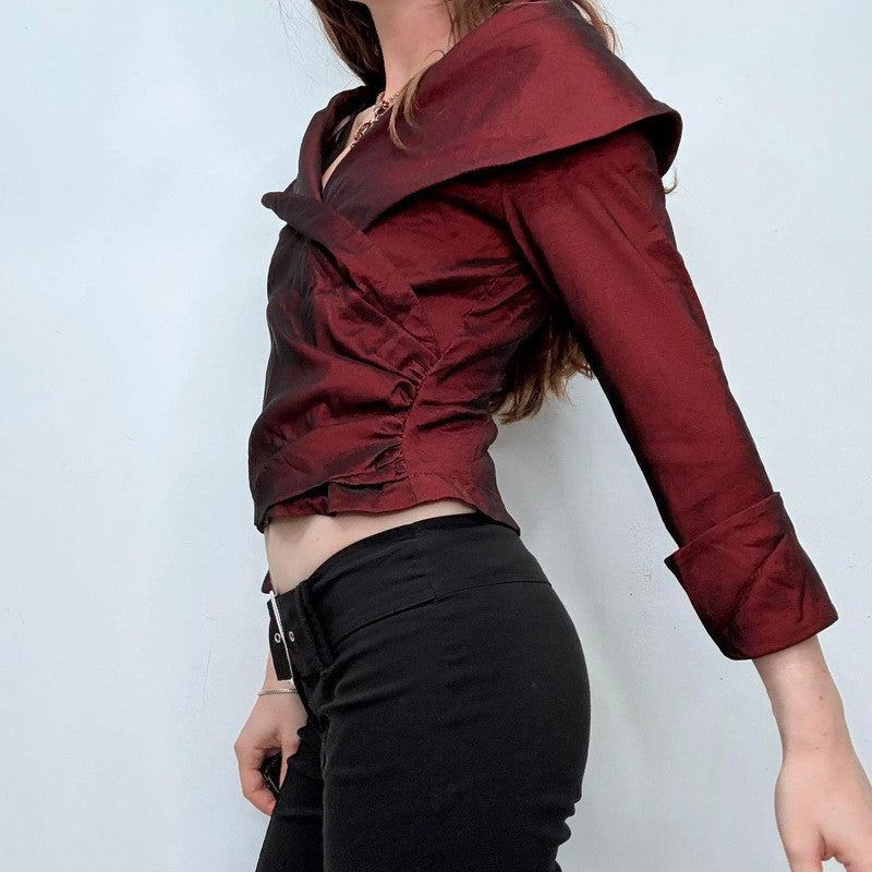 red structured off the shoulder shirt