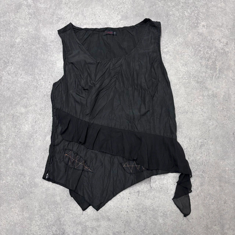 black crinkle layered flared vest