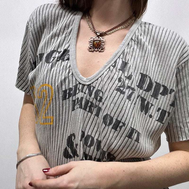 ribbed striped graphic printed tshirt