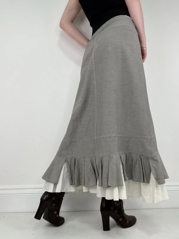 Pleated flared layered ruffle maxi skirt
