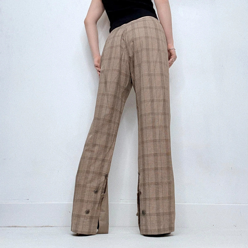 tan utility flared checked trousers