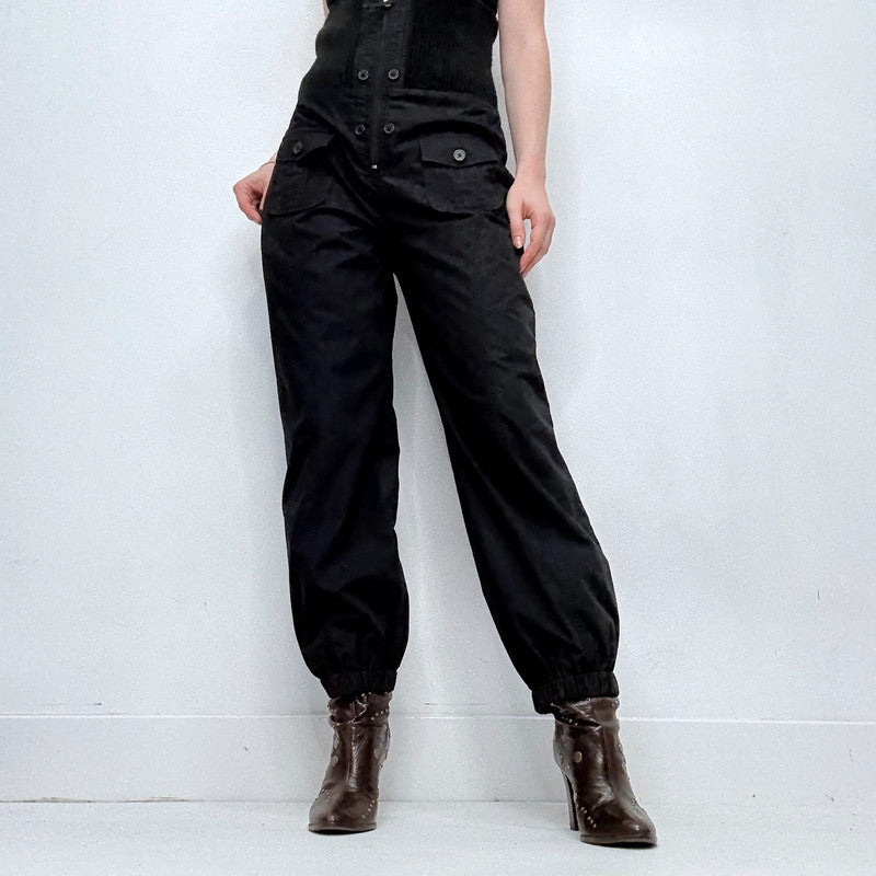 black corset waist puff trousers