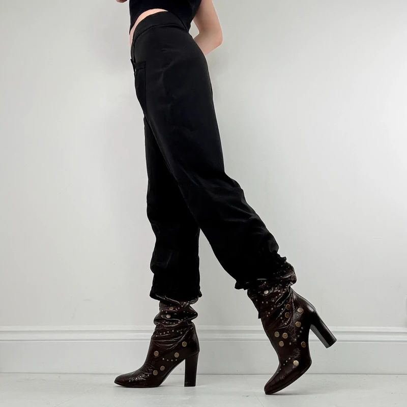black pleated tech trousers