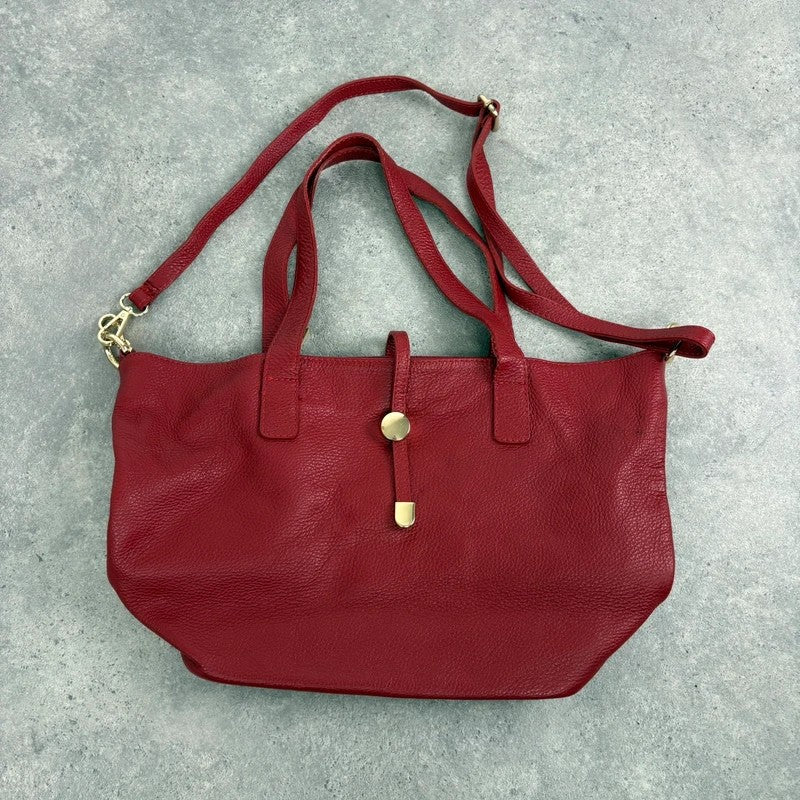 Italian leather red handbag with chic gold hardware