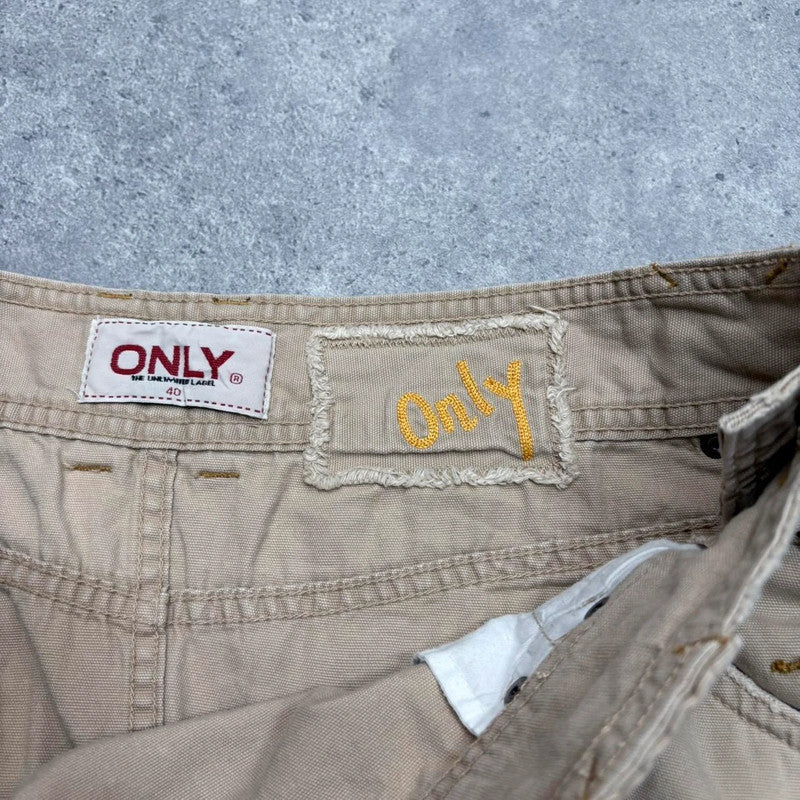 tan pleated utility mini skirt