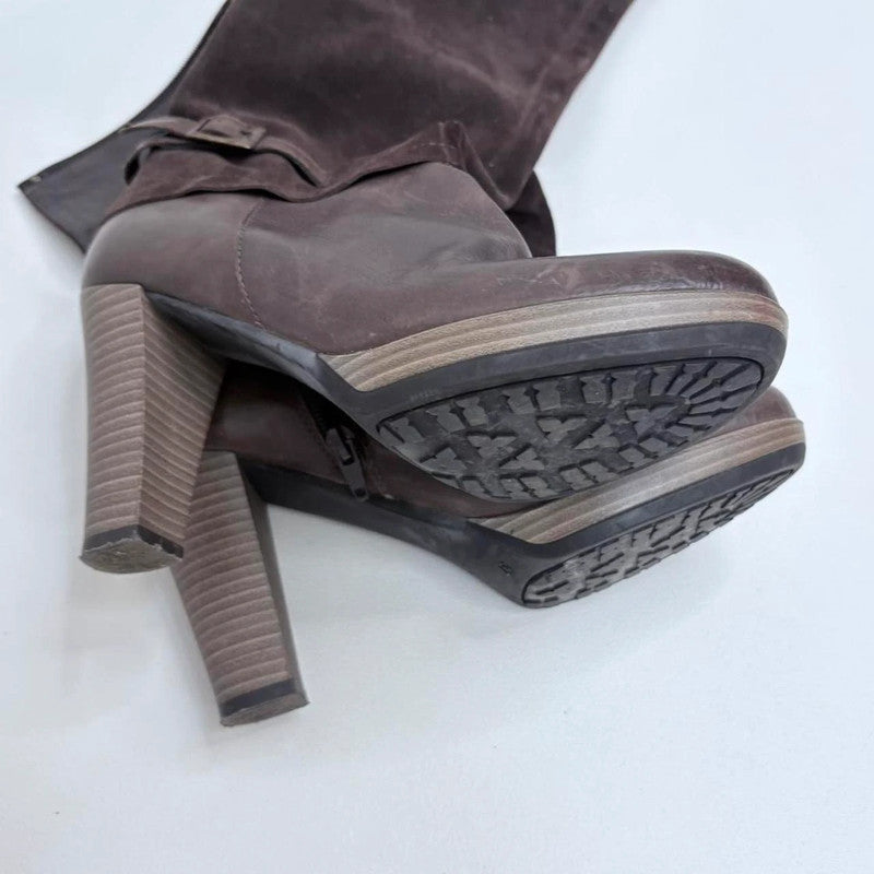 brown leather knee high boots