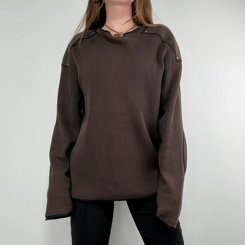 chunky knit brown ribbed jumper