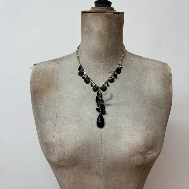 layered chain black pearl necklace