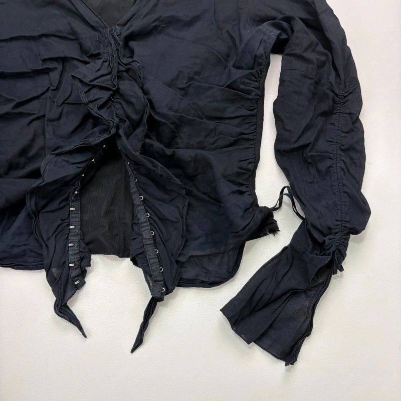 black ruffle hook and eye grunge flutter shirt