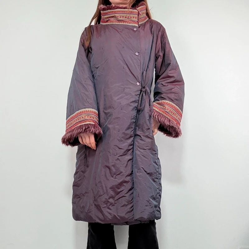asymmetric embroidered longline puffa coat