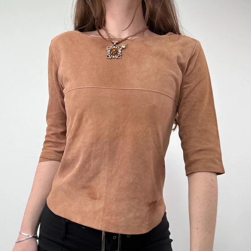 Boat neck Suede Fitted Top