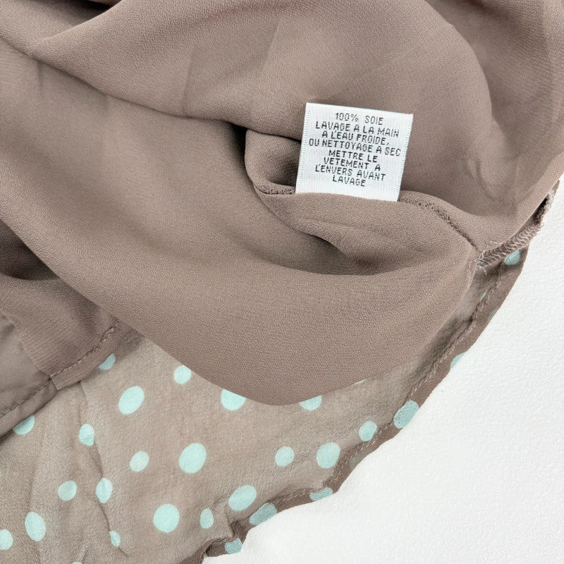 polkadot brown silk flared bias cut midi skirt