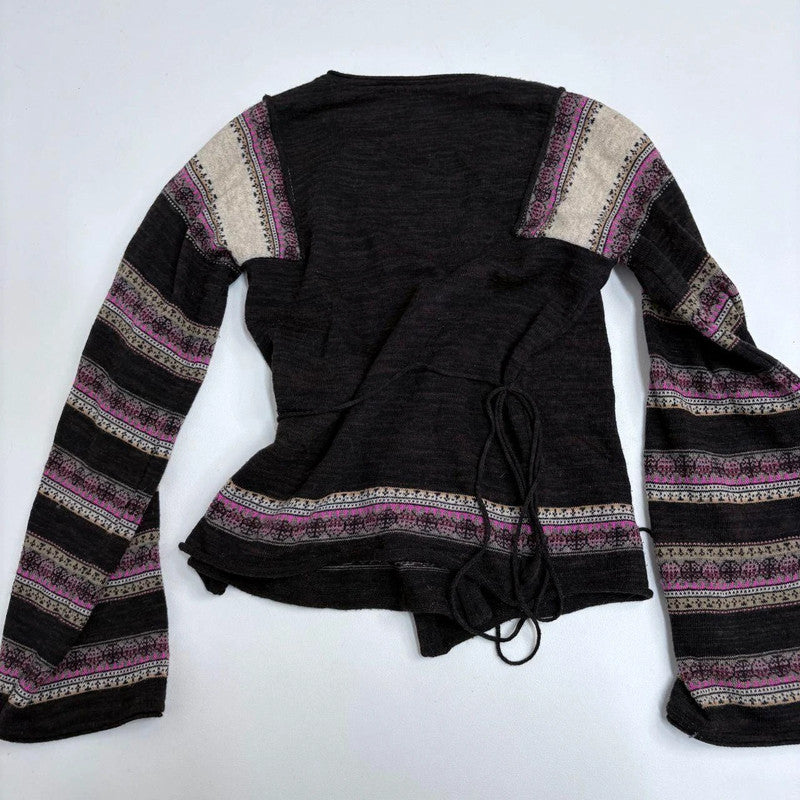 flared arran knit wrap jumper