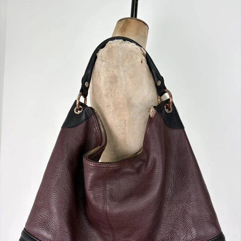 Leather slouchy zipper hobo shoulder bag