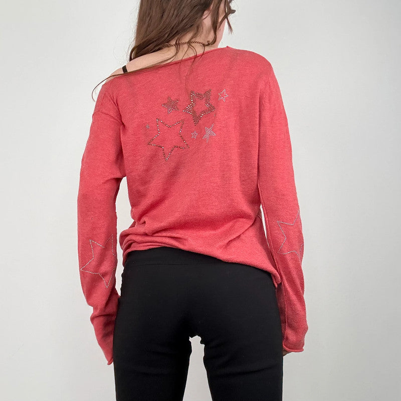 pink slouchy knit off the shoulder jumper