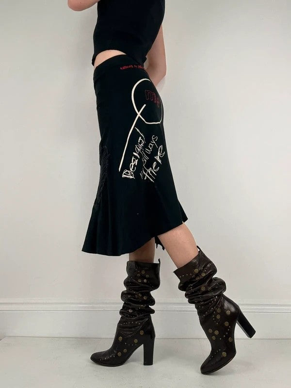Black flared desigual midi skirt