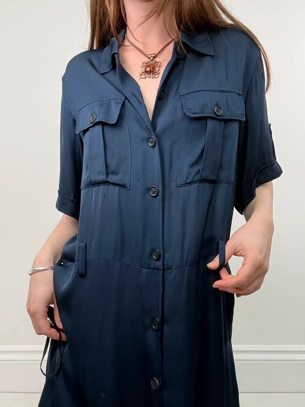 Navy satin Paul & Joe shirt dress