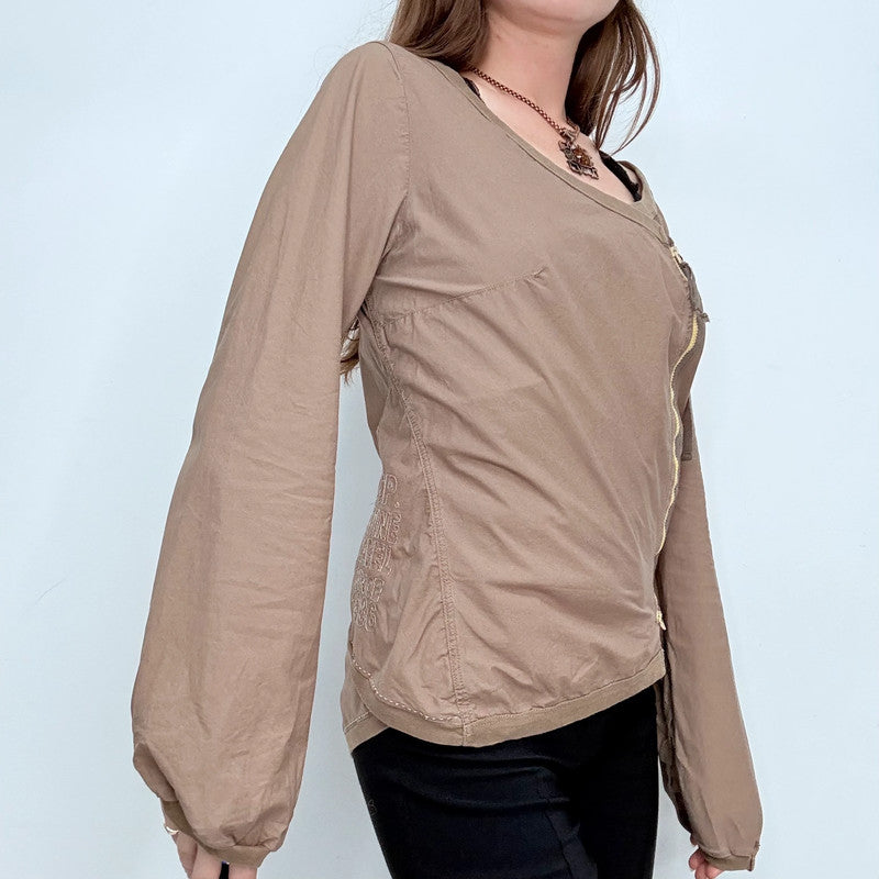 Cop Copine brown asymmetric puff sleeve utility jacket