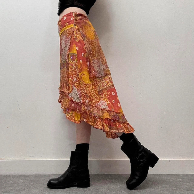 Y2K fairy paisley midi skirt