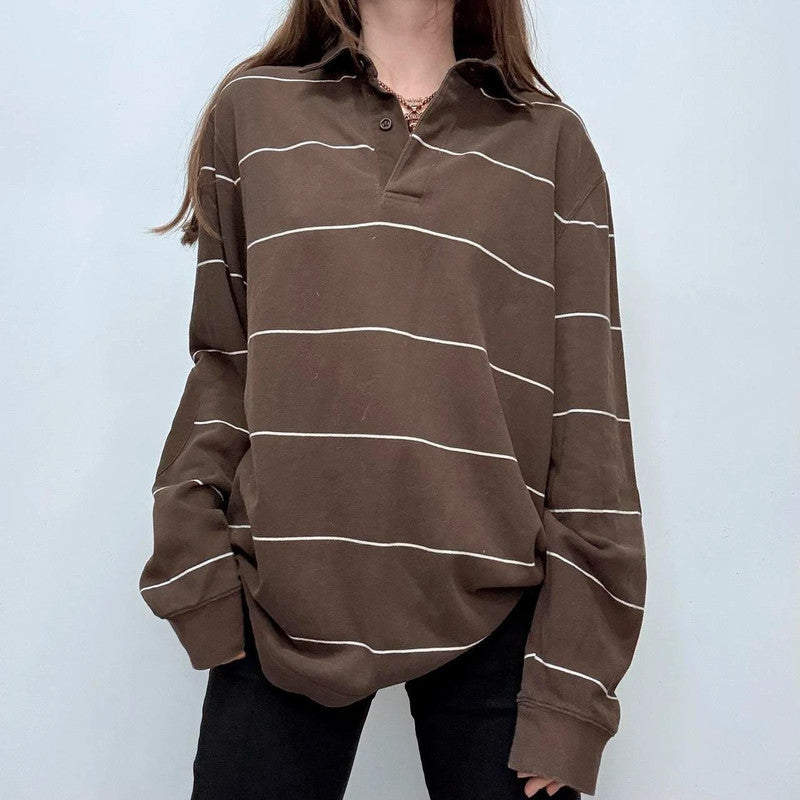 slouchy brown striped cotton rugby top